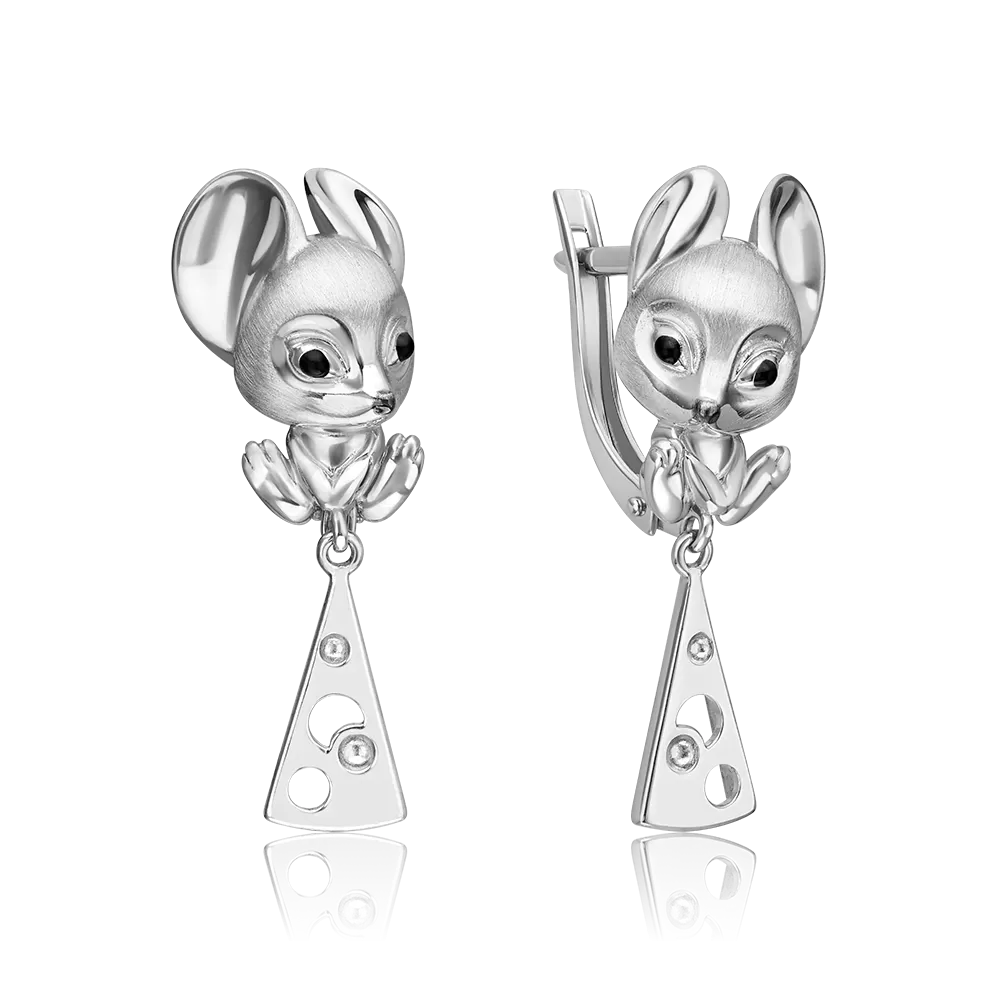 Серьги «Мыши» с английским замком из серебра с эмалью 02-4978-00-000-0200