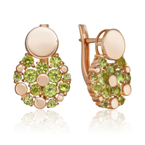 Серьги с английским замком из красного золота с хризолитами
