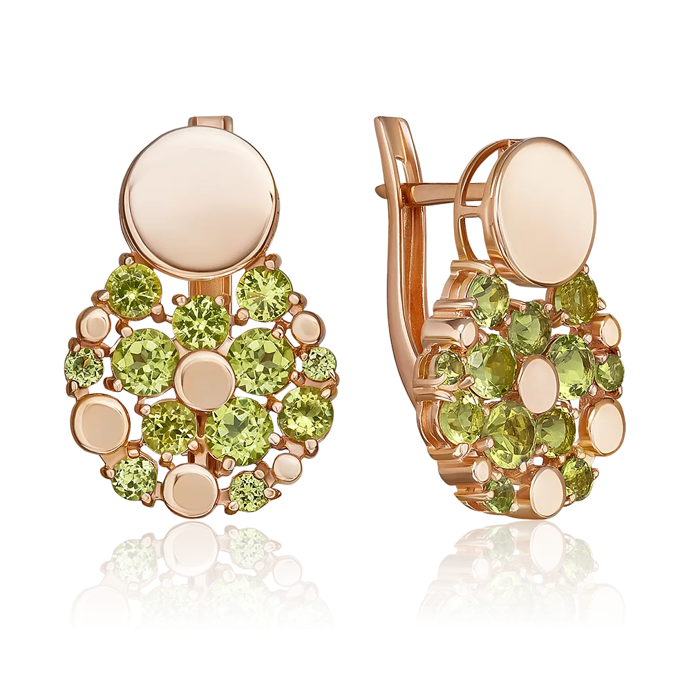 Серьги с английским замком из красного золота с хризолитами 02-5404-00-205-1110