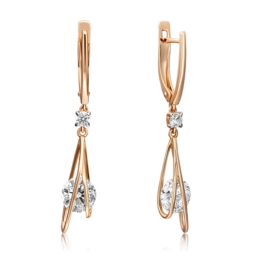 Серьги с английским замком из красного золота с фианитами 02-4564-00-401-1110