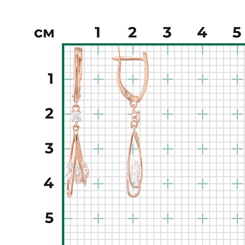 Серьги с английским замком из красного золота с фианитами 02-4564-00-401-1110
