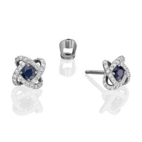 Серьги-пусеты из белого золота с сапфиром и бриллиантами 02-0838-00-105-1120-30