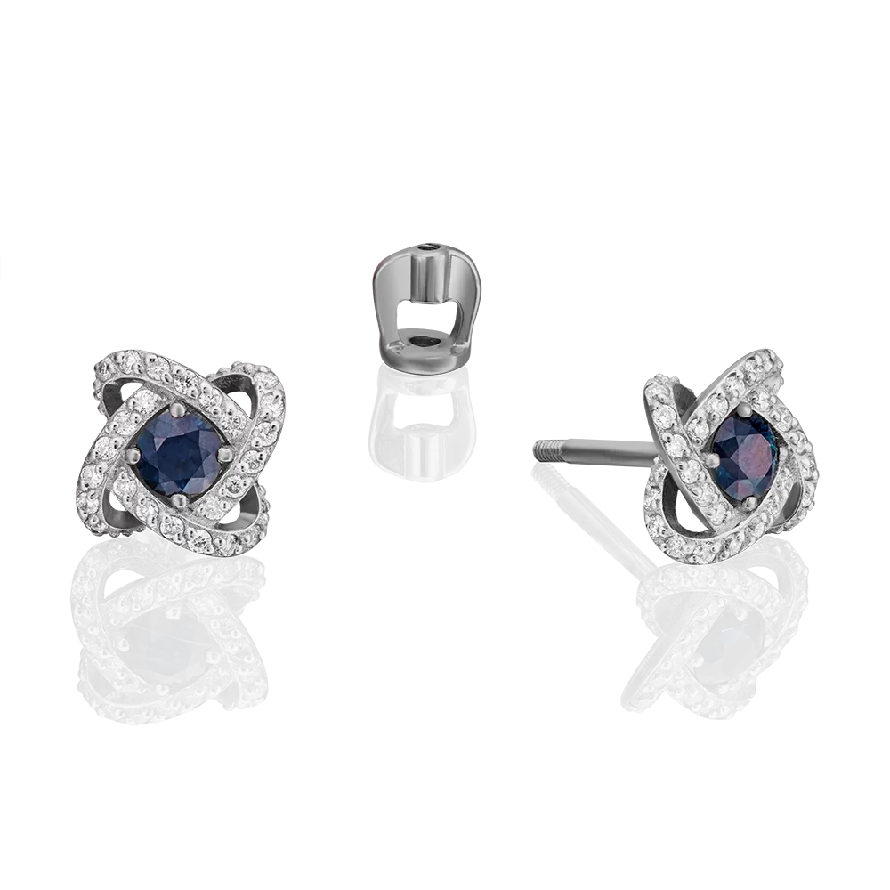 Серьги-пусеты из белого золота с сапфиром и бриллиантами 02-0838-00-105-1120-30