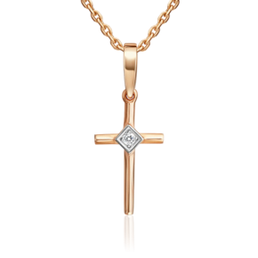 Декоративный крест из красного золота с бриллиантом 03-3708-00-101-1110