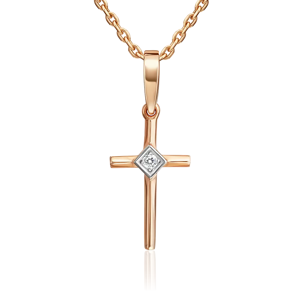 Декоративный крест из красного золота с бриллиантом 03-3708-00-101-1110