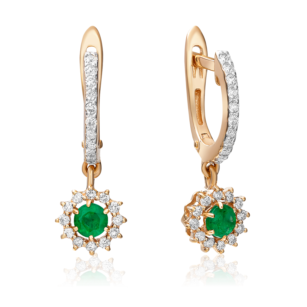 Серьги с английским замком из красного золота с изумрудом и бриллиантами 02-0939-00-106-1110-30