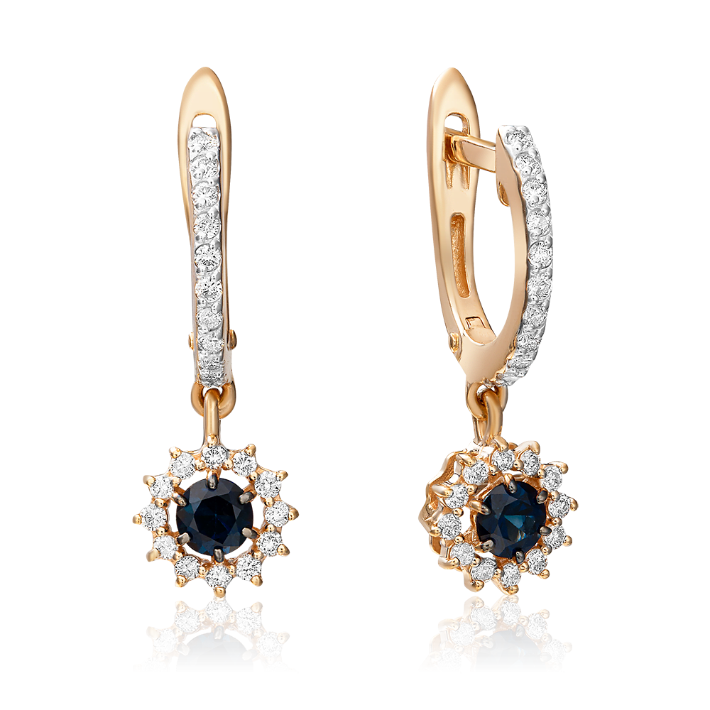 Серьги с английским замком из красного золота с сапфиром и бриллиантами 02-0939-00-105-1110-30