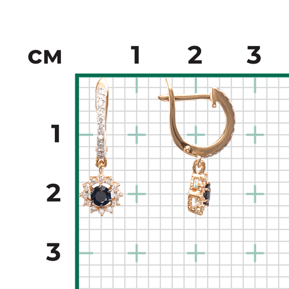 Серьги с английским замком из красного золота с сапфиром и бриллиантами 02-0939-00-105-1110-30