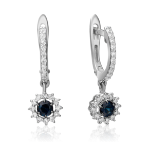 Серьги с английским замком из белого золота с сапфиром и бриллиантами 02-0939-00-105-1120-30