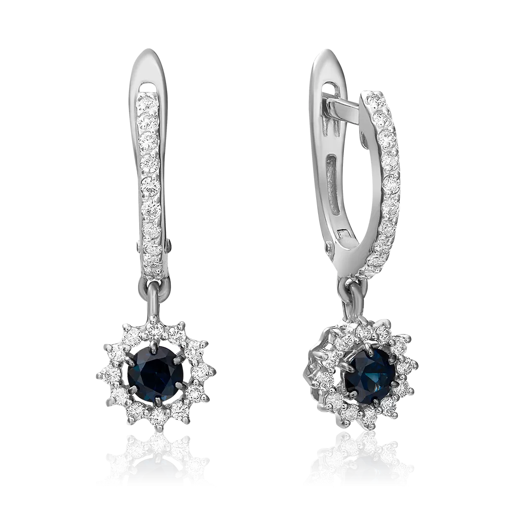 Серьги с английским замком из белого золота с сапфиром и бриллиантами 02-0939-00-105-1120-30
