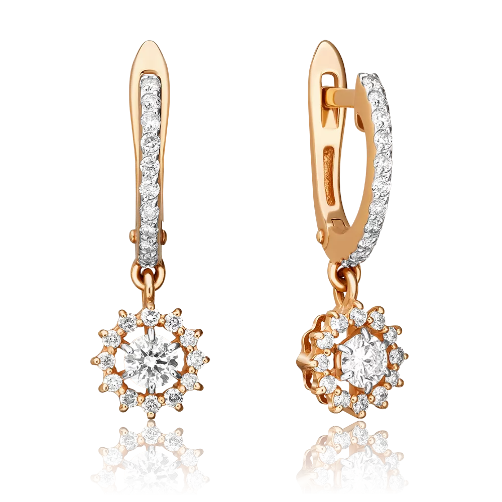 Серьги с английским замком из красного золота с бриллиантами 02-0939-00-101-1110-30