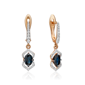 Серьги с английским замком из красного золота с сапфиром и бриллиантами 02-0940-00-105-1110-30