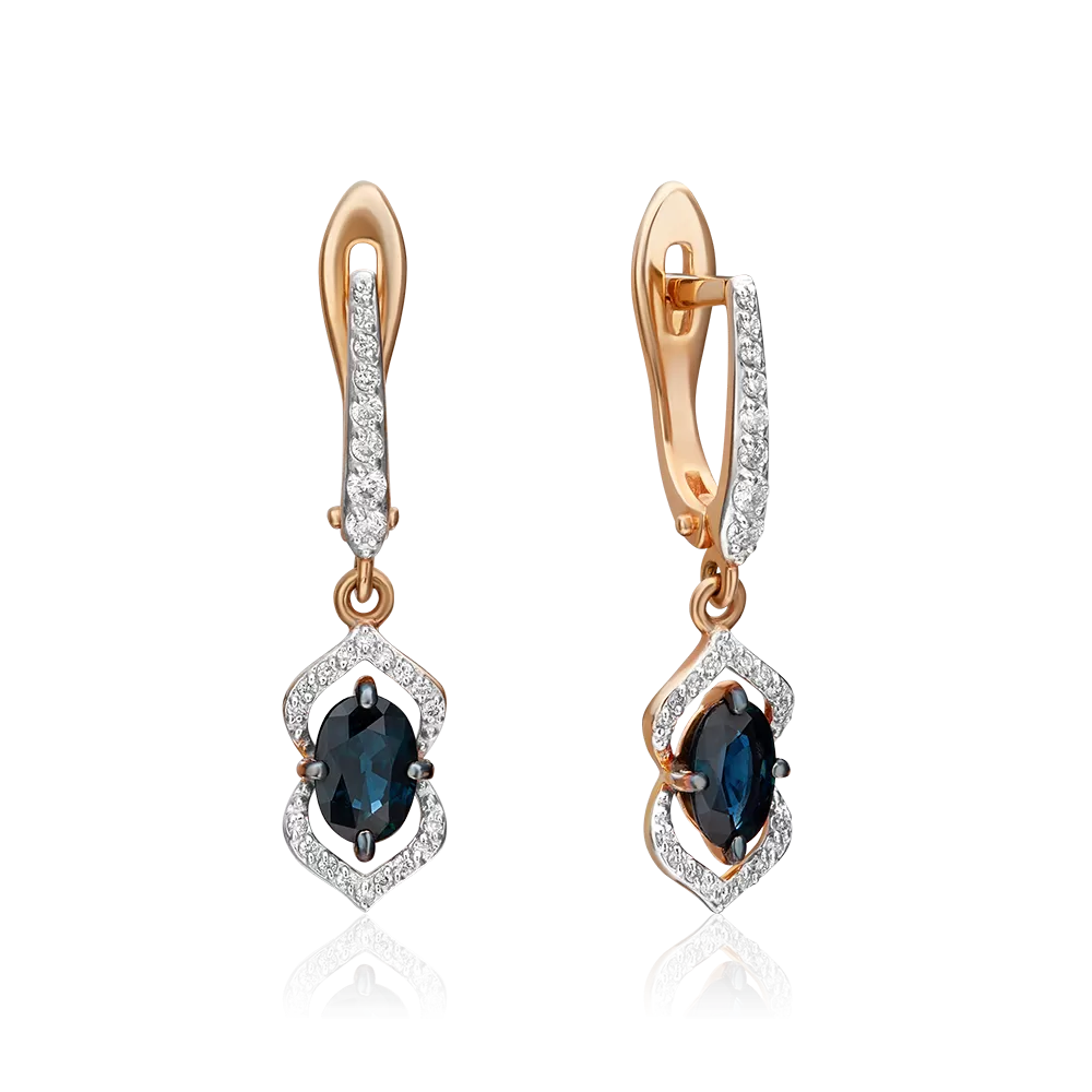 Серьги с английским замком из красного золота с сапфиром и бриллиантами 02-0940-00-105-1110-30