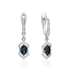 Серьги с английским замком из белого золота с сапфиром и бриллиантами 02-0940-00-105-1120-30