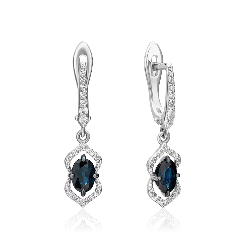 Серьги с английским замком из белого золота с сапфиром и бриллиантами 02-0940-00-105-1120-30