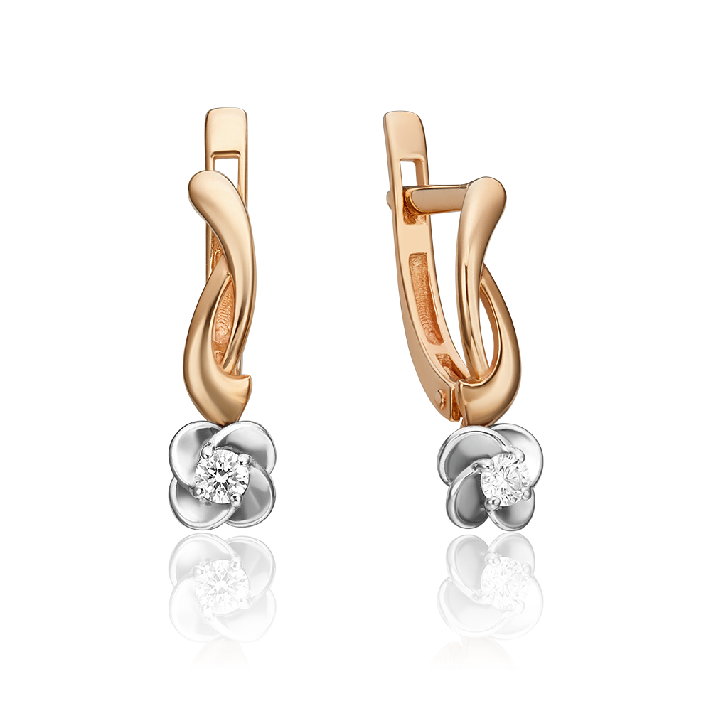 Серьги с английским замком из комбинированного золота с бриллиантом 02-0941-00-101-1111-30