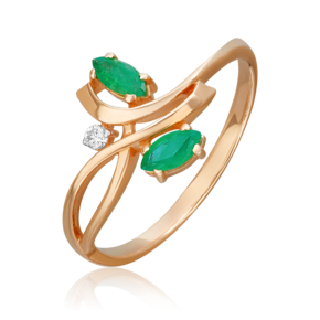 Кольцо из красного золота с изумрудами и бриллиантом