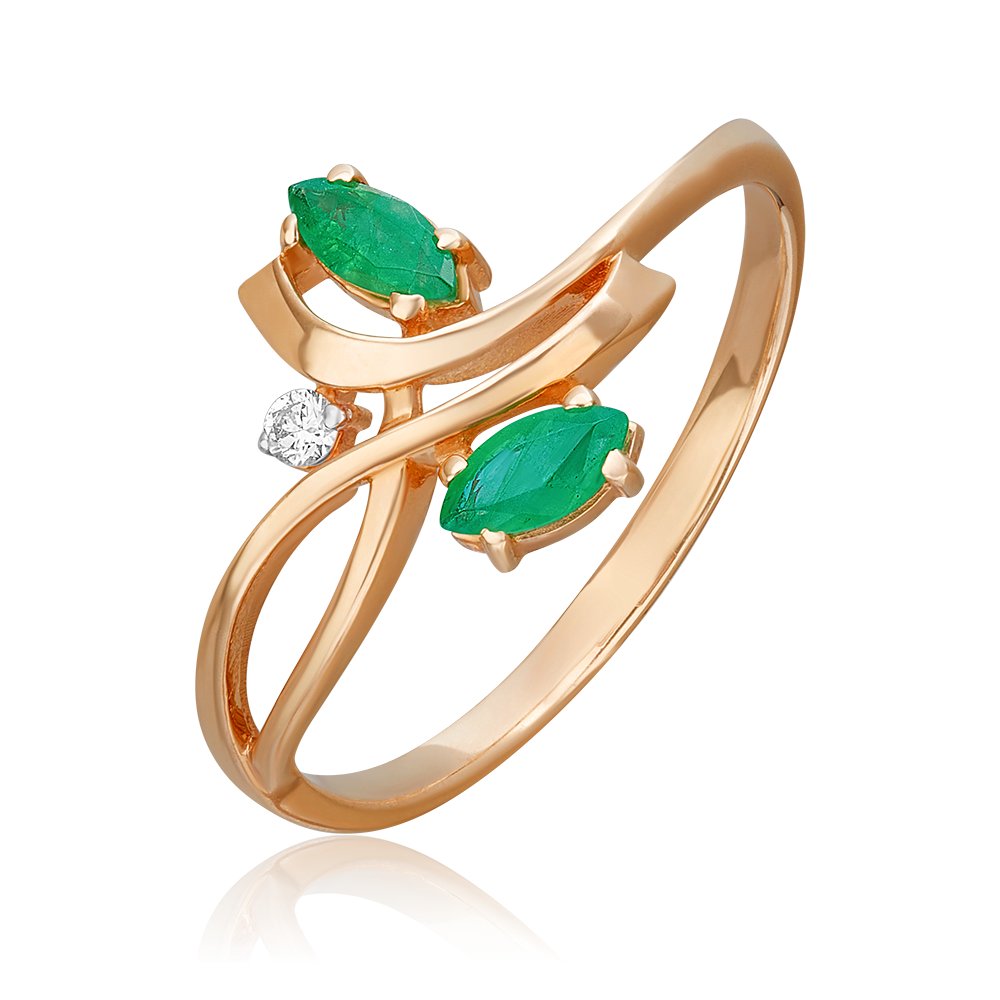 Кольцо из красного золота с изумрудами и бриллиантом 01-1125-00-106-1110-30
