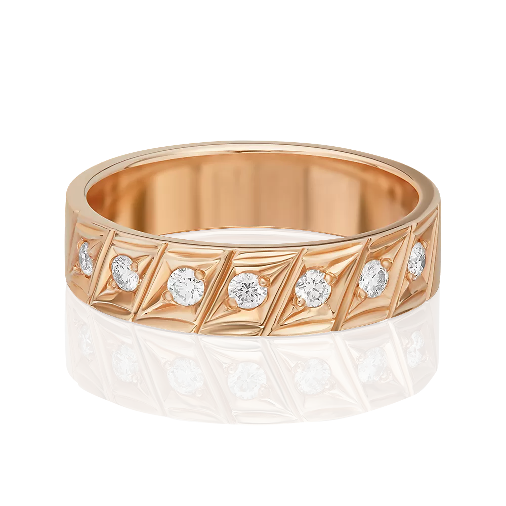 Обручальное кольцо из красного золота с бриллиантами и алмазной гранью 01-1135-00-101-1110-30