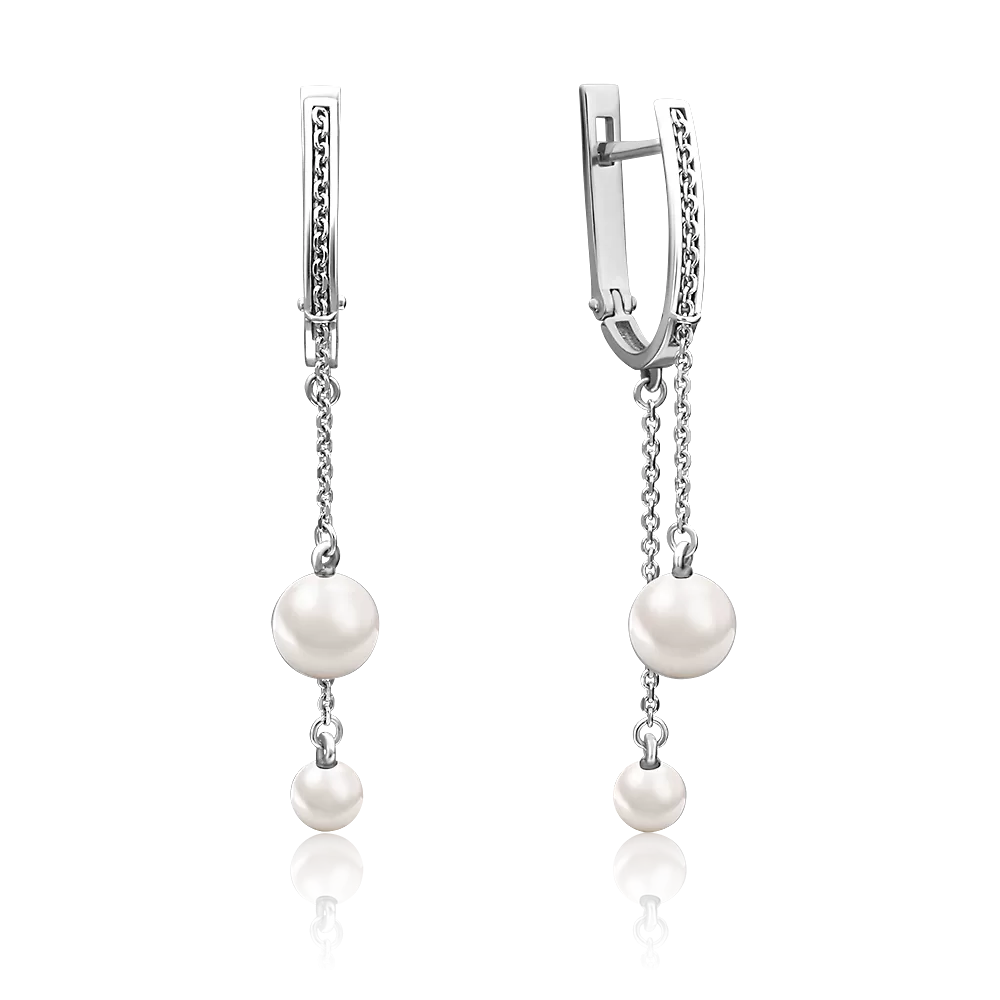 Серьги с английским замком из белого золота с жемчугом культивированным 02-4407-00-301-1120-31