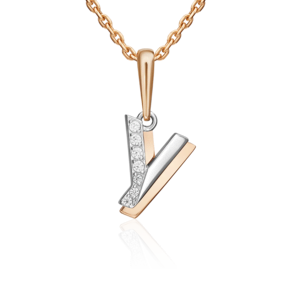 Подвеска «Буква У» из комбинированного золота с фианитами 03-3418-У-401-1111