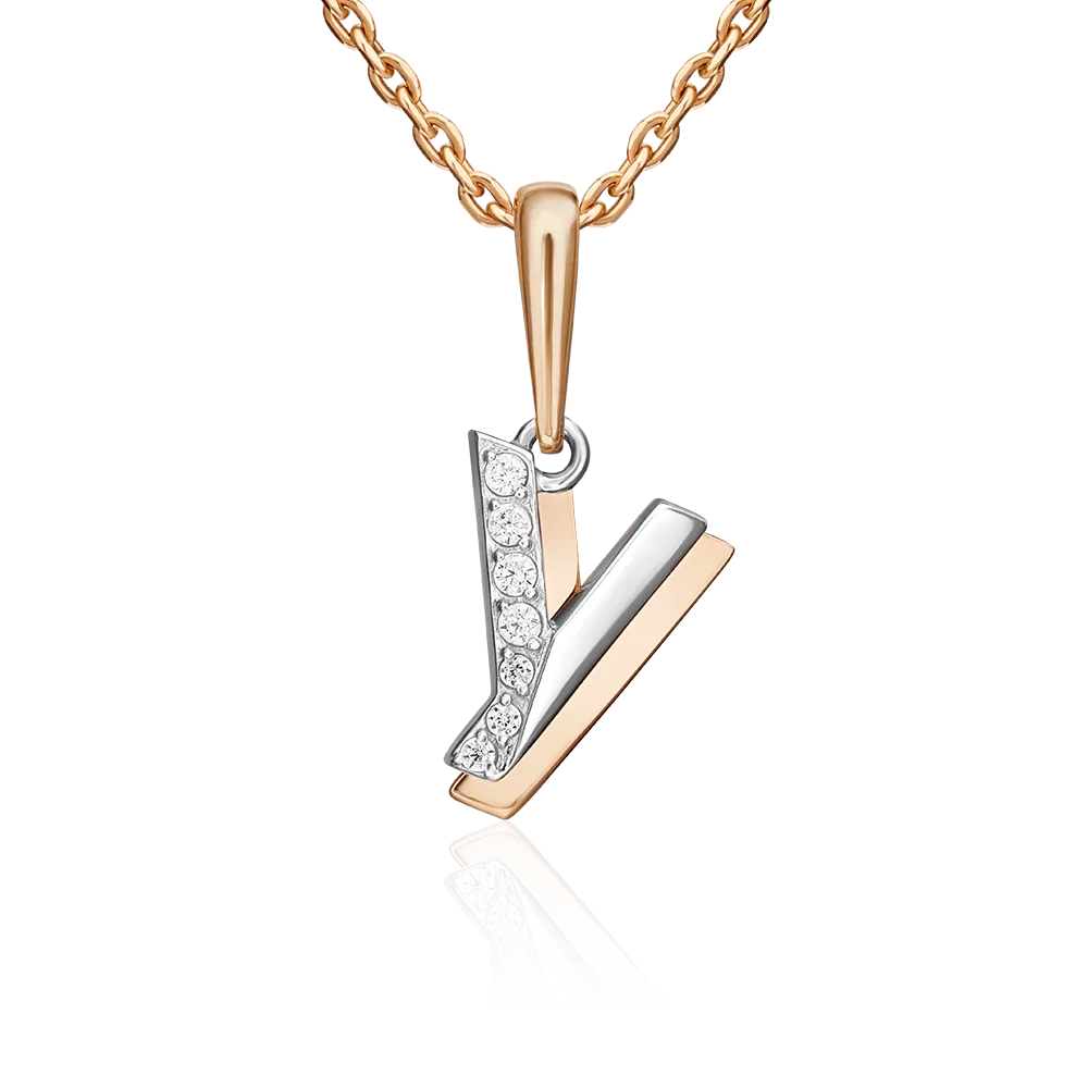 Подвеска «Буква У» из комбинированного золота с фианитами 03-3418-У-401-1111