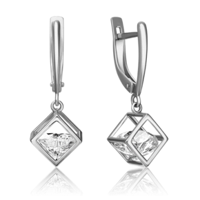 Серьги с английским замком из белого золота с фианитом 02-4343-00-401-1120