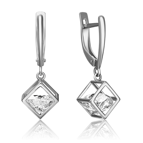 Серьги с английским замком из белого золота с фианитом 02-4343-00-401-1120