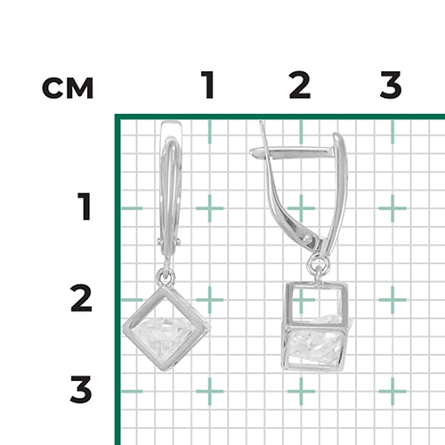 Серьги с английским замком из белого золота с фианитом 02-4343-00-401-1120