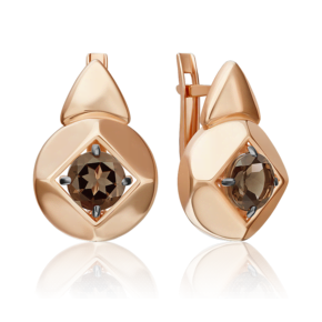 Серьги с английским замком из красного золота с кварцем дымчатым
