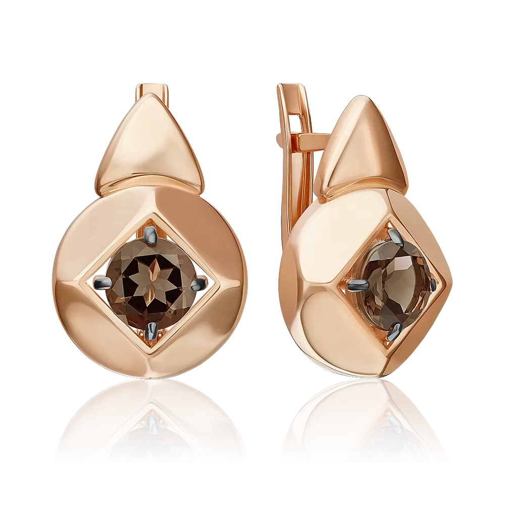 Серьги с английским замком из красного золота с кварцем дымчатым 02-5395-00-202-1110