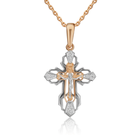 Православный крест из комбинированного золота с бриллиантами 03-0389-00-101-1111-30