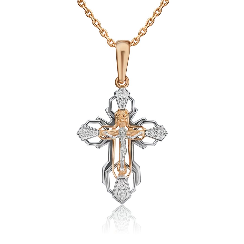 Православный крест из комбинированного золота с бриллиантами 03-0389-00-101-1111-30