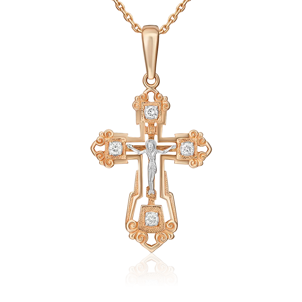 Православный крест из комбинированного золота с бриллиантами 03-0391-00-101-1111-30