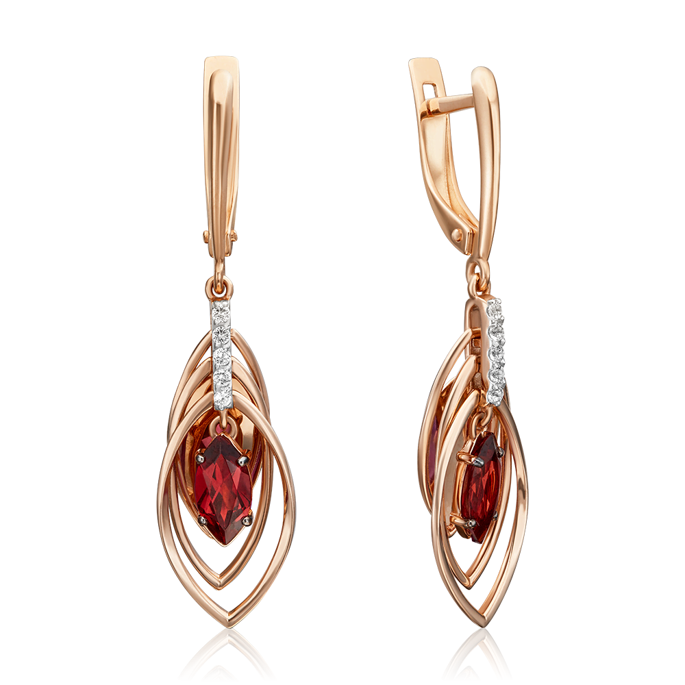 Серьги с английским замком из красного золота с гранатом и натуральными топазами white 02-4465-00-264-1110-57