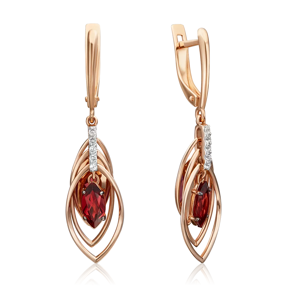 Серьги с английским замком из красного золота с гранатом и натуральными топазами white 02-4465-00-264-1110-57