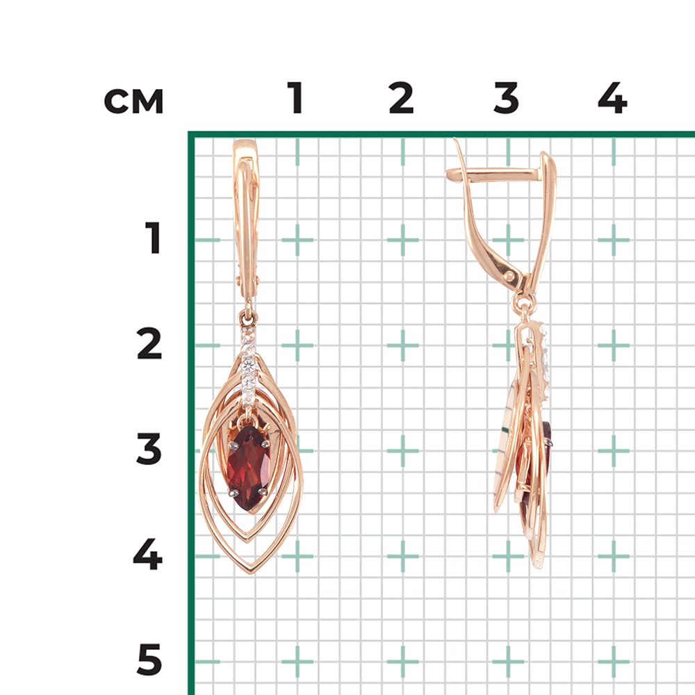 Серьги с английским замком из красного золота с гранатом и натуральными топазами white 02-4465-00-264-1110-57