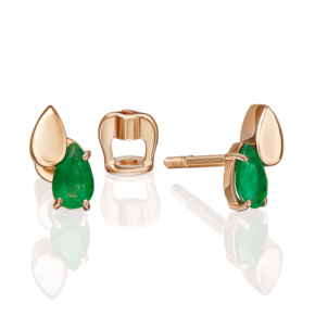 Серьги-пусеты из красного золота с изумрудом