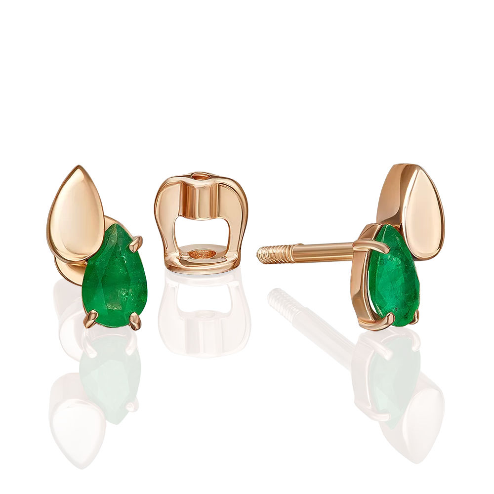 Серьги-пусеты из красного золота с изумрудом 02-5403-00-103-1110