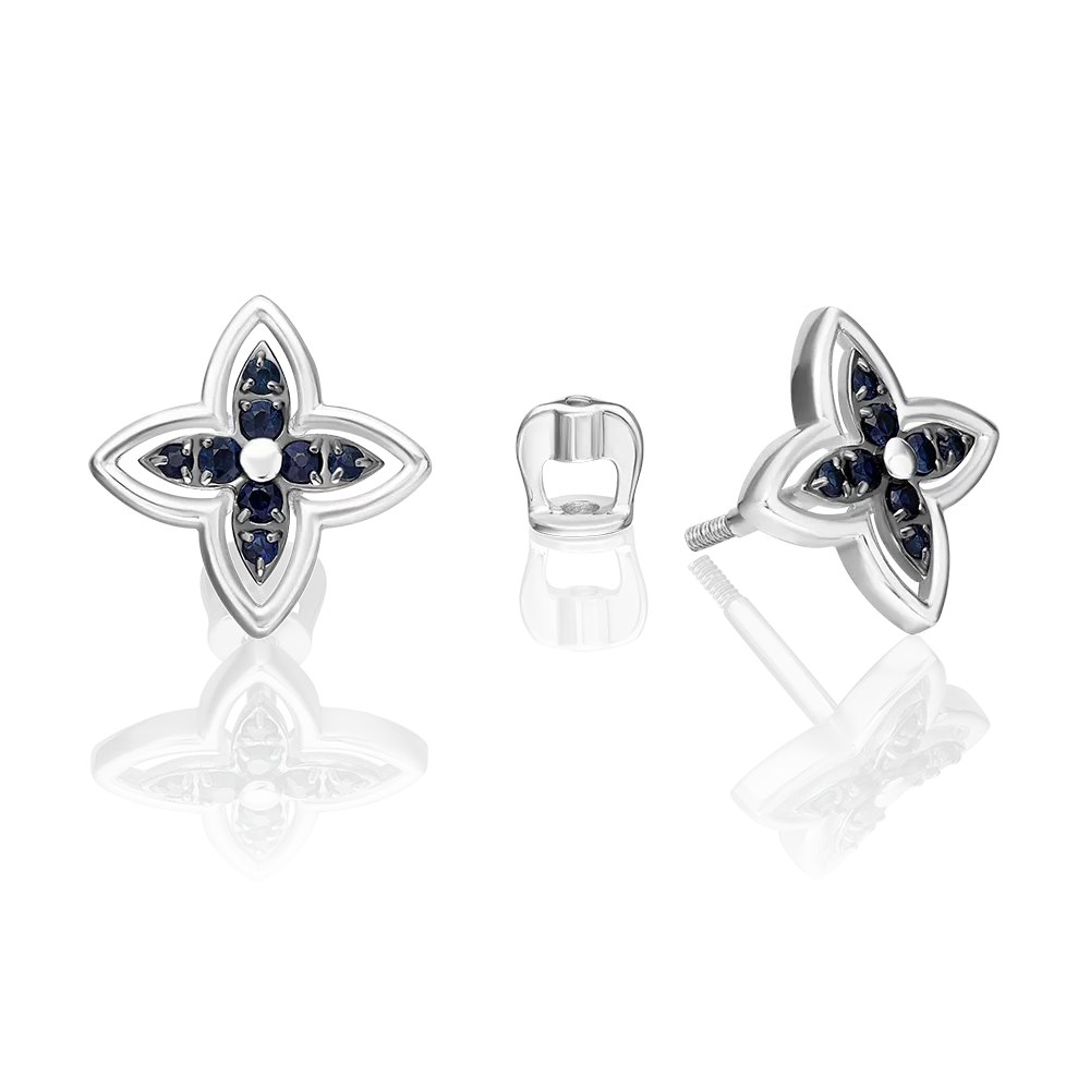 Серьги-пусеты из белого золота с сапфирами 02-5512-00-102-1120