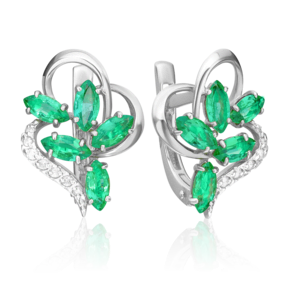 Серьги с английским замком из белого золота с изумрудами и бриллиантами 02-0889-00-106-1120-30