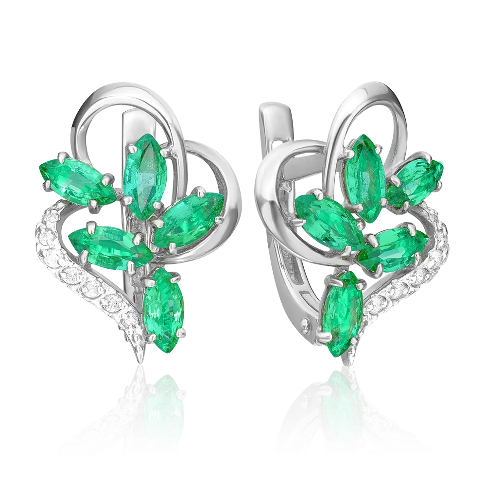 Серьги с английским замком из белого золота с изумрудами и бриллиантами 02-0889-00-106-1120-30