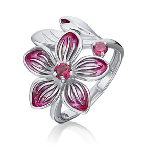 Кольцо «Плюмерия» из серебра с гранатами и эмалью 01-5491-00-204-0200-69