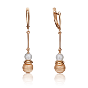 Серьги с английским замком из красного золота с жемчугом культивированным 02-4260-00-301-1110-31