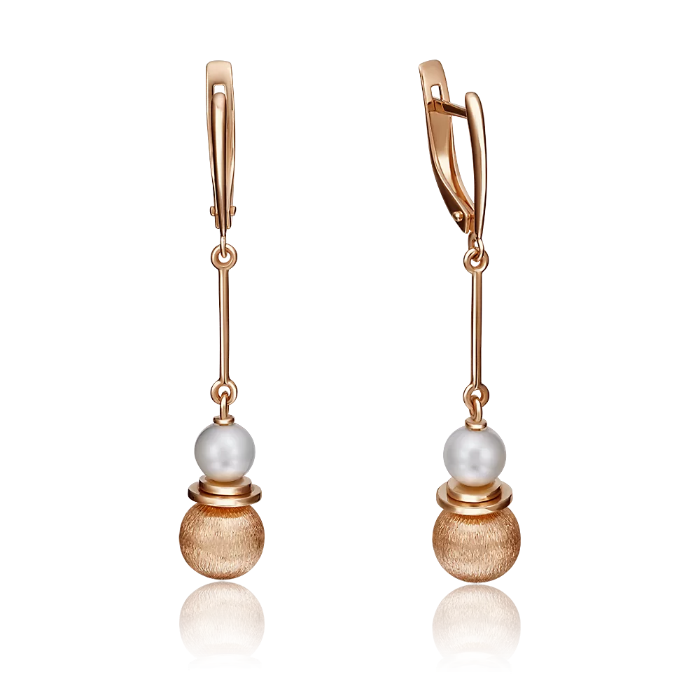 Серьги с английским замком из красного золота с жемчугом культивированным 02-4260-00-301-1110-31