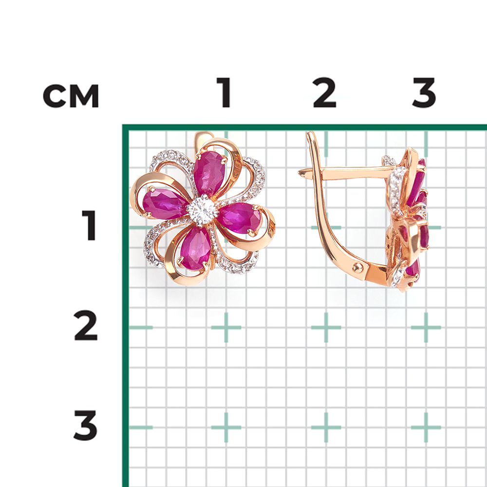 Серьги с английским замком из красного золота с рубинами и бриллиантами 02-0865-00-107-1110-30