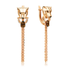 Серьги «Пантеры» с английским замком из красного золота с кварцем дымчатым 02-5507-00-202-1110