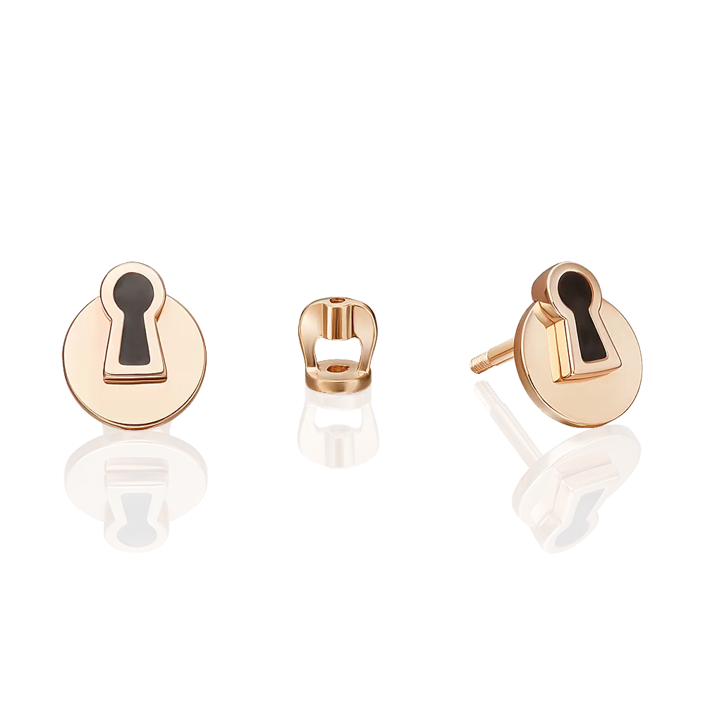 Серьги-пусеты «Секрет уверенности» из красного золота с эмалью 02-5329-00-000-1110