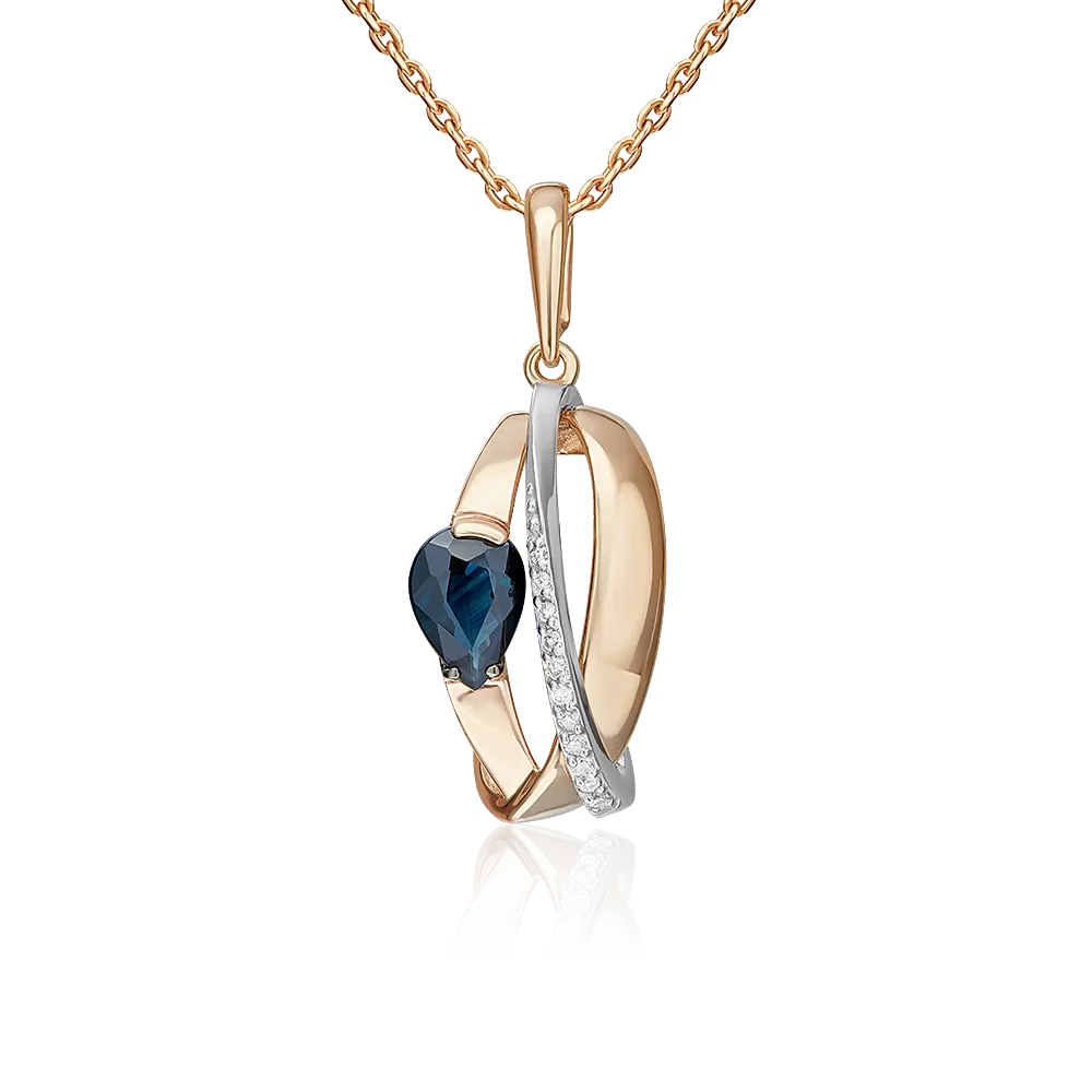 Подвеска из комбинированного золота с сапфиром и бриллиантами 03-3474-00-105-1111