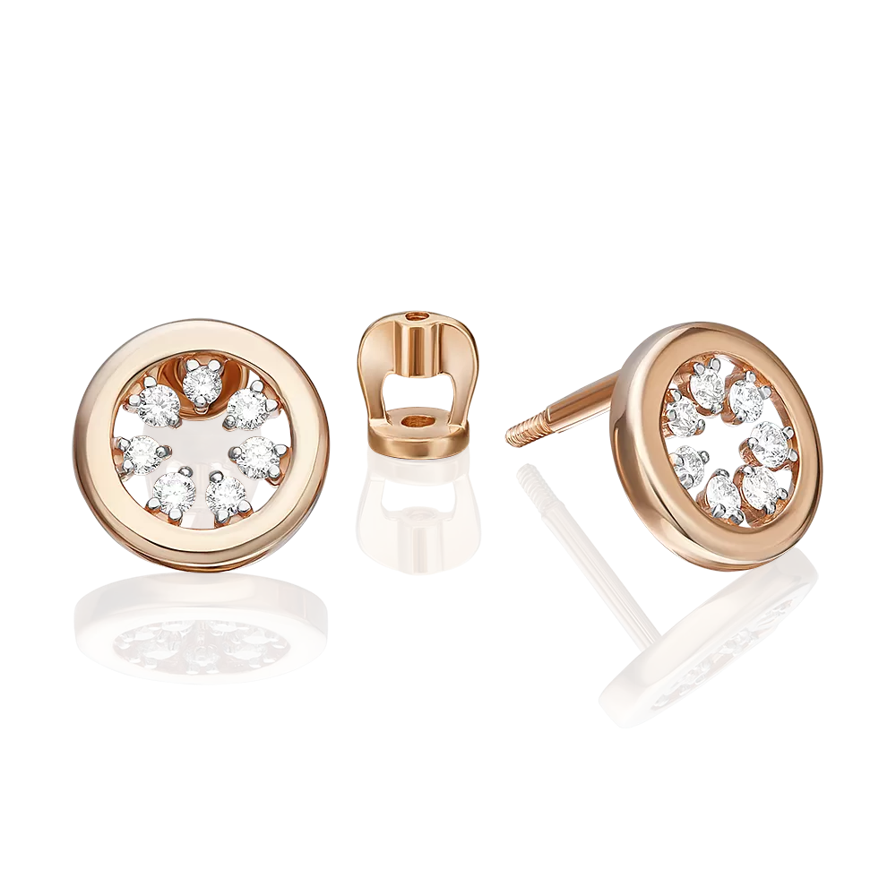 Серьги-пусеты из красного золота с бриллиантами 02-5364-00-101-1110